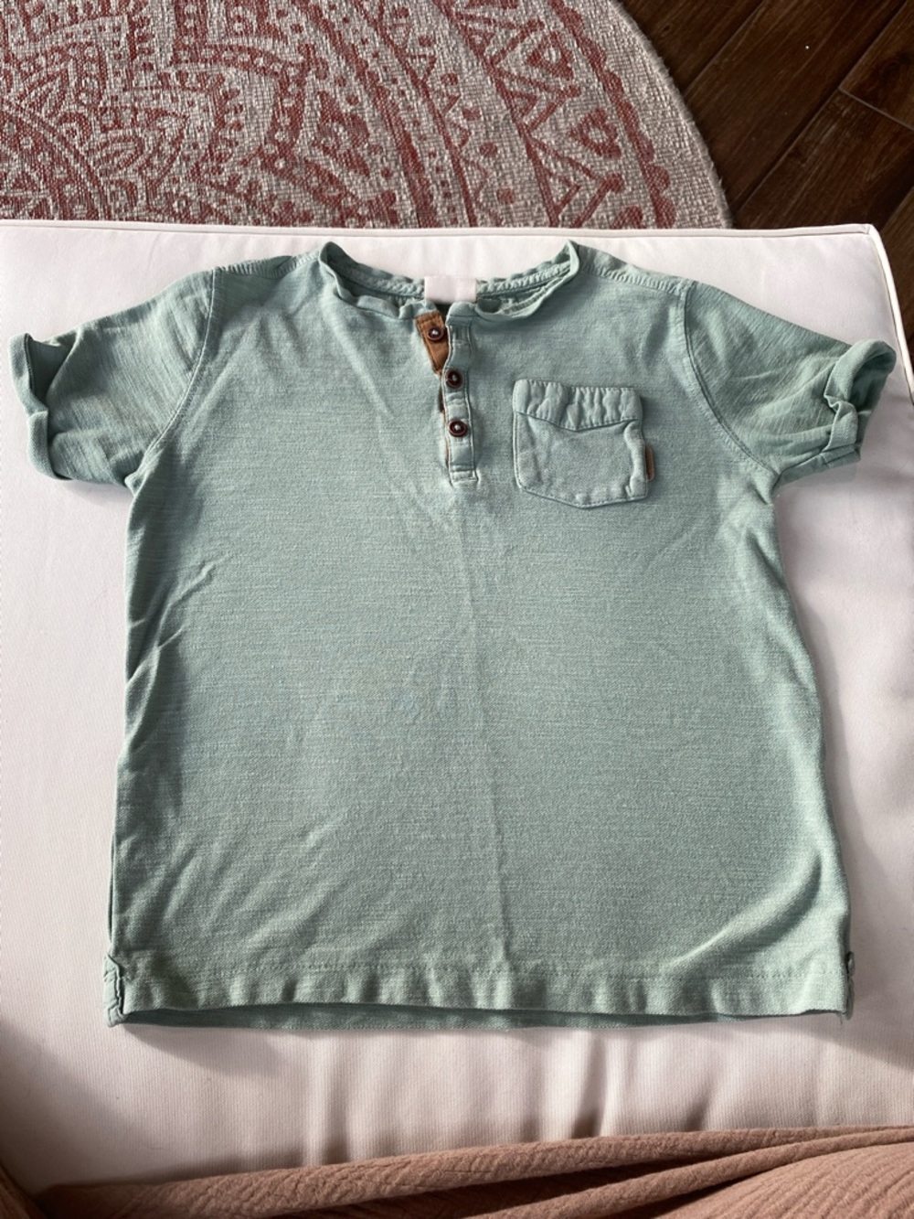 Zara Mint Green Short-Sleeve Henley with Chest Pocket